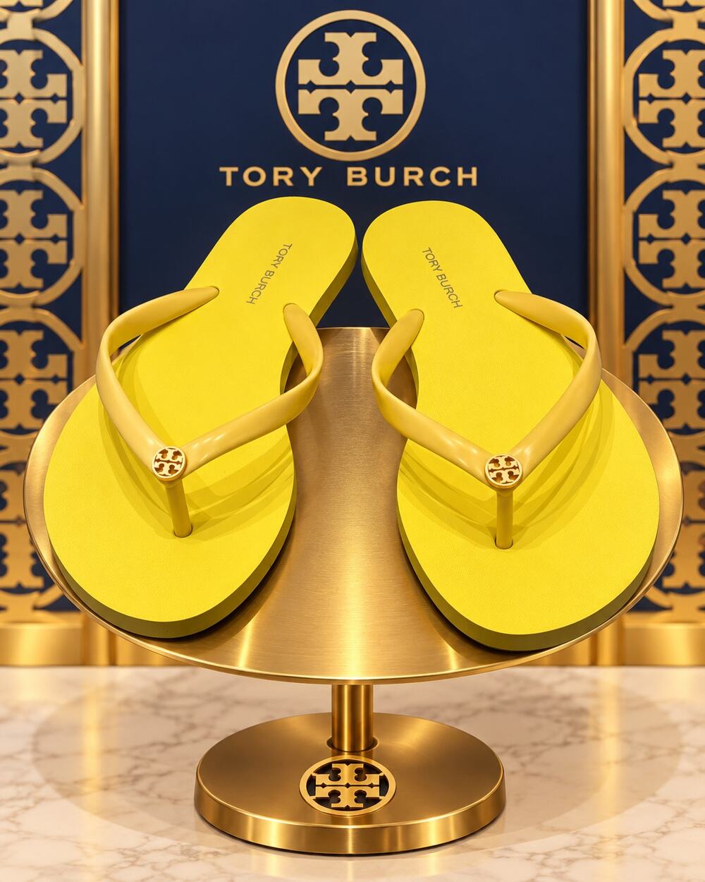 Tory Burch Yellow Logo Thong Flip Flop Sandals Women’s Size 5.5